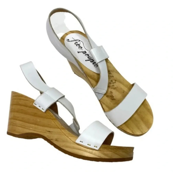 Free People Dune Wooden Beach White Leather Clog wood clog​​ - Picture 1 of 10